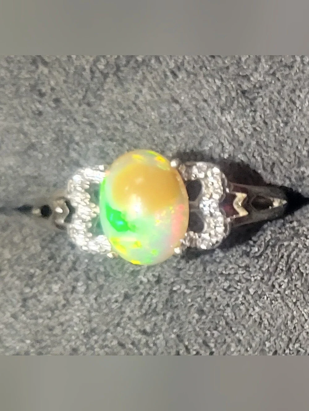 Ethiopian Opal and Cubic Zirconia Sterling Silver Ring Adjustable